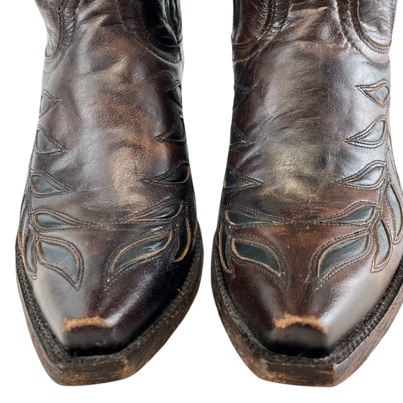 Old Gringo Snip Toe Inlay Leaf Pattern Vintage Boots Women 5.5B in Brown - Picture 3 of 10